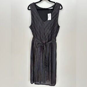 Cleo | Black Pleated Tie Front Sheath Midi Dress